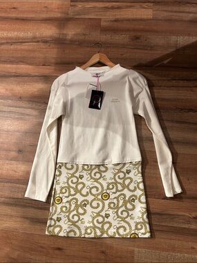 Versace Kids White and Gold Long Sleeve Dress